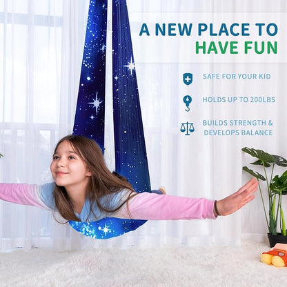 OUTREE Sensory Swing for Kids with 360° Swivel Hanger, Indoor Therapy Swing Great for Autism, ADHD, Sensory Processing Disorder, and Autistic Children (Blue Star)
