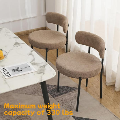 EDWELL Dining Chairs Set of 6, Round Upholstered Kitchen Dining Room Chairs, Mid- Century Modern Sherpa Dining Chair with Black Legs, Curved Backrest Boucle Chair for Kitchen, Dining Room