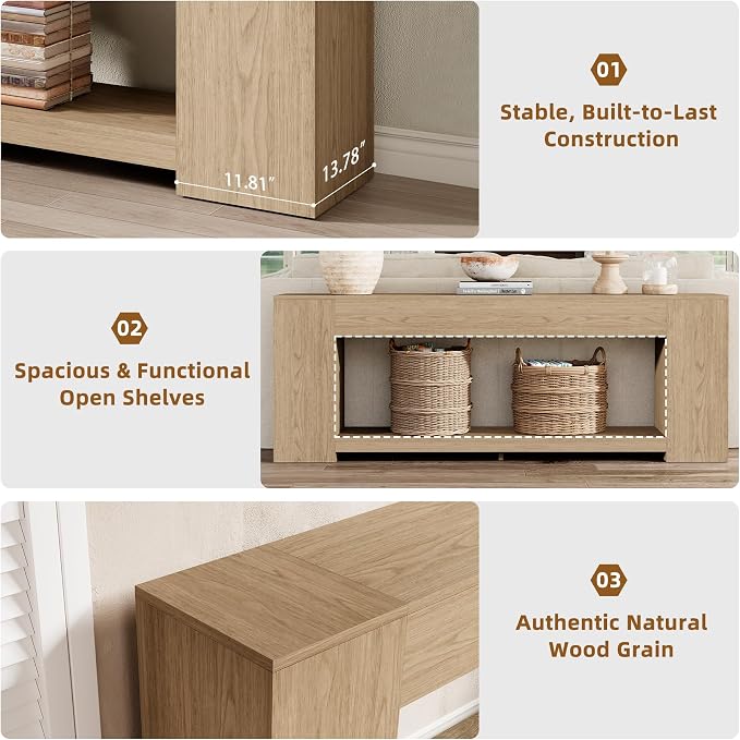 Epecoya Console Table for Entry Way with Storage 86 Inch, Extra Long Sofa Table Behind Couch for Living Room, Wooden Entryway Entrance Table with 2-Tier Shelves, Light Oak Brown
