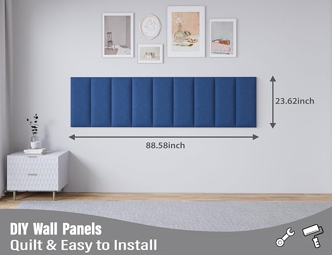 Peel and Stick Upholstered Wall Mounted Headboard Full Size, 6 Panels Tufted Fabric Headboard,Wall Mounted Headboards, Interior Wall Panels for Bedroom, 10"x24" Dark Blue