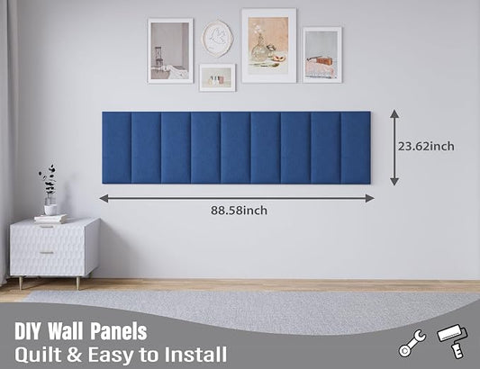 Peel and Stick Upholstered Wall Mounted Headboard Full Size, 6 Panels Tufted Fabric Headboard,Wall Mounted Headboards, Interior Wall Panels for Bedroom, 10"x24" Dark Blue