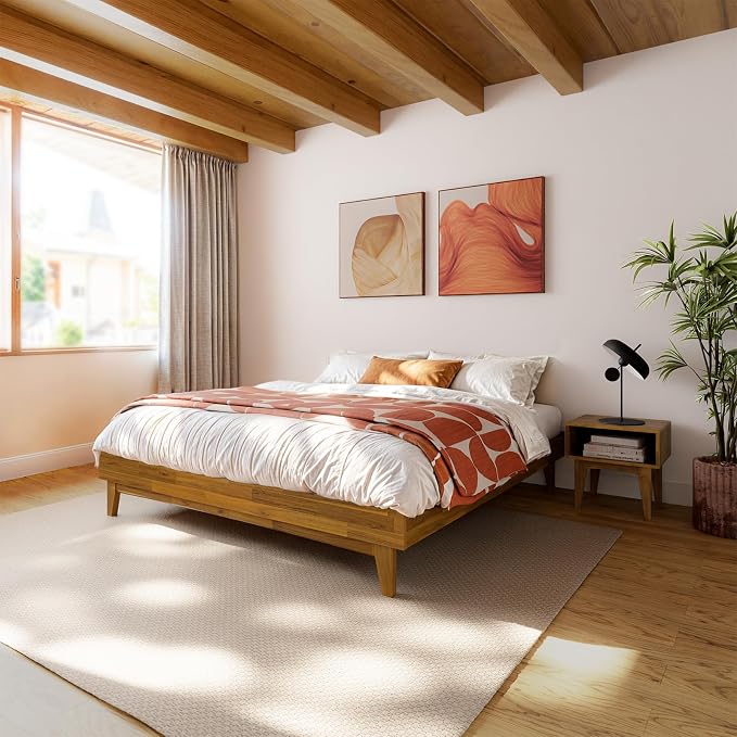 Bme Catherine King Platform Bed Frame, Modern Bed Frame Without Headboard, Wooden Low Profile Bed Frame, Acacia Wood Platform Bed Frame King, No Box Spring Needed, Supports up to 800lbs - Teak Brown
