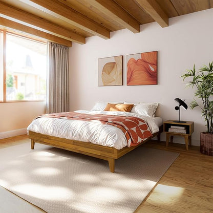 Bme Catherine King Platform Bed Frame, Modern Bed Frame Without Headboard, Wooden Low Profile Bed Frame, Acacia Wood Platform Bed Frame King, No Box Spring Needed, Supports up to 800lbs - Teak Brown