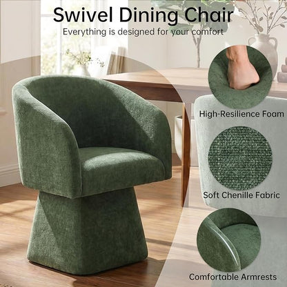 VKNOW Upholstered Swivel Dining Chairs Set of 1, Modern Dining Room Chairs with Barrel Back, Accent Arm Chair for Dining Room, Living Room, Bedroom, Vanity, Green