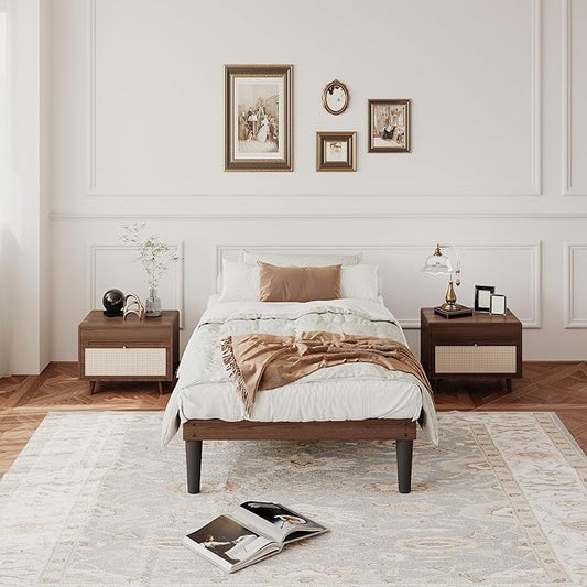 Yumori 12.9 Inch Minimalist Style Twin XL Size Bed Frame, Wood Platform Bed with Wood Slat Support, No Box Spring Needed, Easy Assembly, Walnut