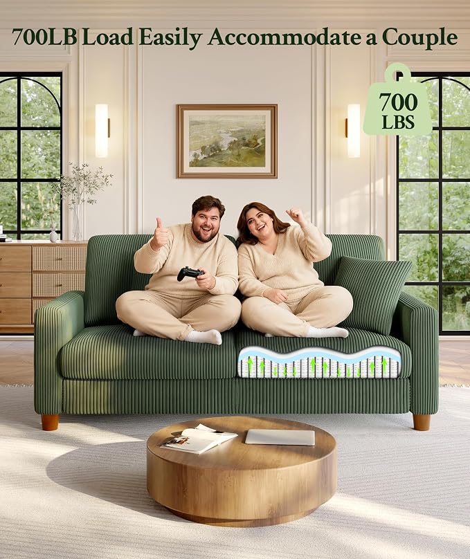Welzona 87.2" Couches for living Room, Comfy Sectional Couch Green 7.5" Thicker Cushion, Sofas for Living Room Tool-Free Setup, Accent Chair with Ottoman 848lbs Support, Corduroy Couch for Home Office