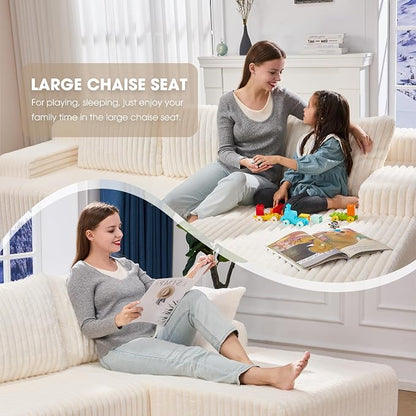 Hobestluk Boneless Couch Modular Sectional SofaL-Shape Cloud Couch Lounge | 96" Right Facing Chaise White,Memory Foam,Removable Cover,Non-slip Bottom,No Assemble Required,Furniture for Small Home