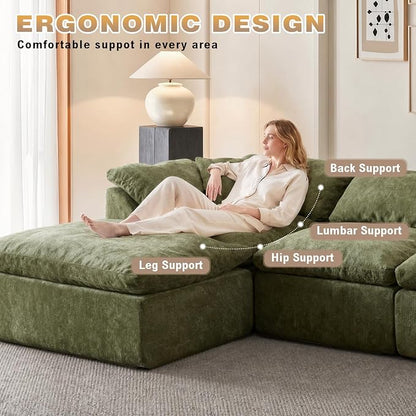 110" Boneless Cloud Couch Sectional for Living Room, Oversized Modular L Shaped Sofa with Ottoman, Deep Seat Chenille Sectional Couch for Cloud-Like Comfort (OliveGreen)