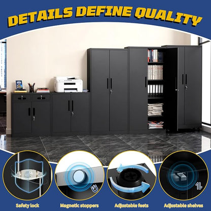 Metal Storage Cabinet with Drawer and Adjustable Shelve, 35" Steel Garage Storage Cabinets with lock, Locking Tool Cabinet Utility Cabinets for Garage,Bathroom,Kitchen,Home Office,School,Shop