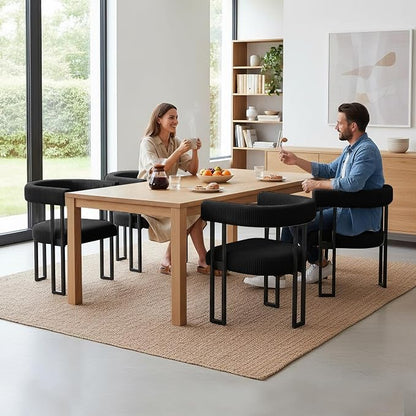 VIRRMO Boucle Dining Chair Set of 2 Corduroy Upholstered Dining Room Chairs Kitchen Chairs with Metal Legs Mid Century Modern Chair for Dining Room, Kitchen (Black, 2)