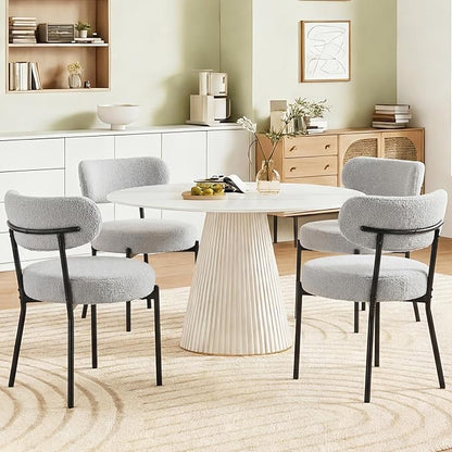 DUMOS Dining Chairs Set of 4, Mid Century Modern Chair Round Upholstered Curved Backrest, Kitchen Vanity Living Room Chairs with Black Metal Legs，Classic Grey