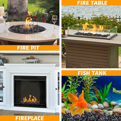 Amber 20 Pounds Fire Pit Glass Rocks, 1 Inch Diamond Glass Beads for Propane Fire Pit, Fireplace and Outdoor Decorative, High Luster