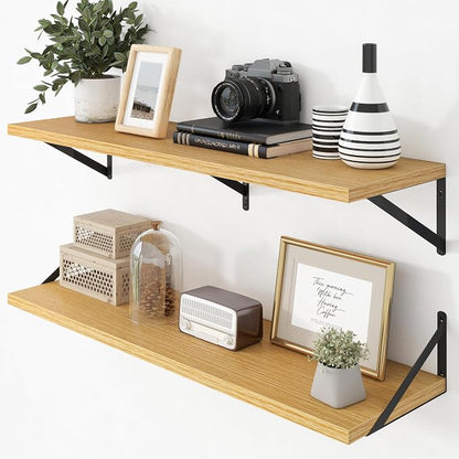 Axeman Deep Floating Shelves - 40 Inch Floating Shelves Set of 2-12 Inch Deep Oak Wall Shelves for Living Room Bathroom Kitchen