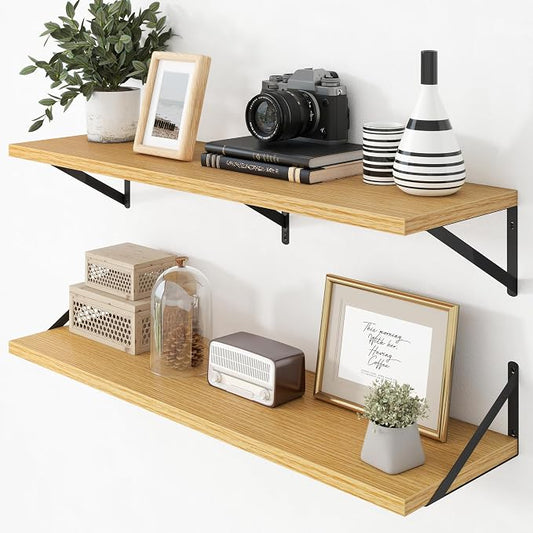 Axeman Deep Floating Shelves - 40 Inch Floating Shelves Set of 2-12 Inch Deep Oak Wall Shelves for Living Room Bathroom Kitchen