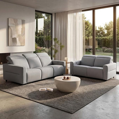 ModernMate Power Recliner Sofa Set with 3-Seater & Loveseat, Oversize Zero Gravity Modular Sectional Couch with Manual Adjustable Headrest, Zero Wall Hugger, USB & Type-C Ports, 27.6" Wide Seat, Grey