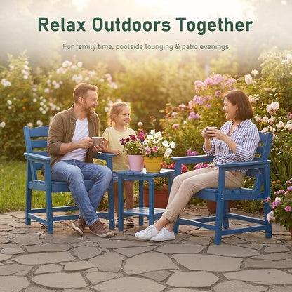 Furnimart 3-Piece Patio Bistro Set, HDPE Outdoor Chairs Set of 2 and Side Table, All-Weather Outdoor Furniture Set, Modern Conversation Sets with Coffee Table for Garden, Balcony, Porch, Blue