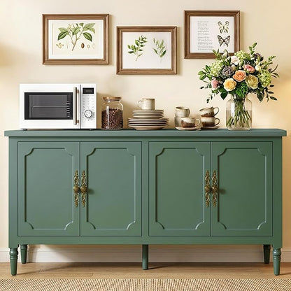 RoyalCraft Buffet Cabinet with Storage, 59" Vintage Sideboard with Adjustable Shelves, Mid Century Modern Painted Credenza Coffee Bar for Kitchen, Dining Room, Entryway, Living Room, Forest Green