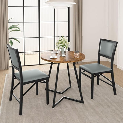 VECELO Folding Dining Chairs Set of 4, Metal Padded Foldable Seating with Comfortable Faux Leather, Space-Saving Portable Guest Seats for Kitchen & Office, No Assembly, Slate Grey