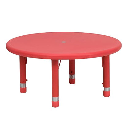 EMMA + OLIVER 33" Round Red Plastic Height Adjustable Activity Table