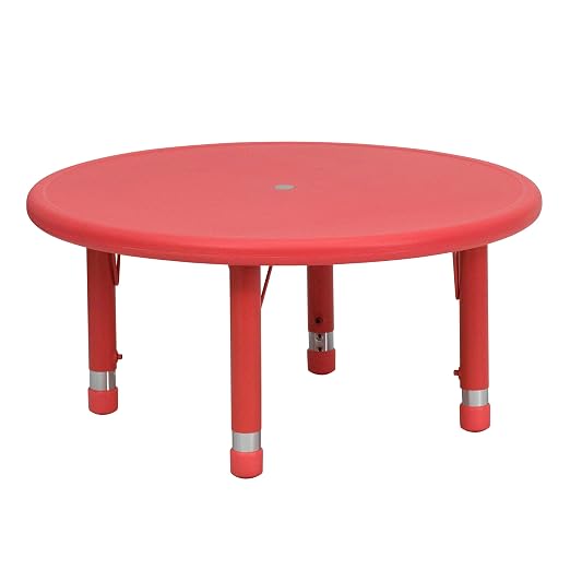 EMMA + OLIVER 33" Round Red Plastic Height Adjustable Activity Table