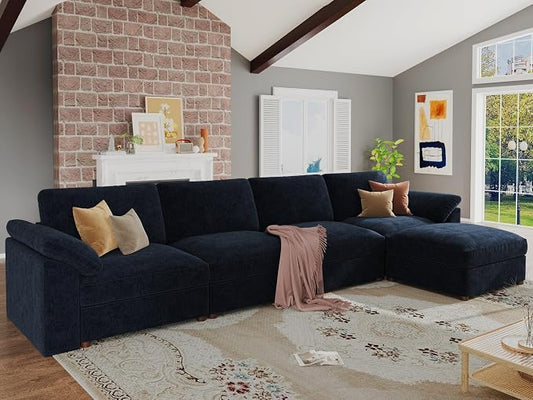 EASE MOOSE Oversized Sectional Modular Sofa,Large L Sectional Couch Wide Deep Seat Modular Cloud Couch,Blue