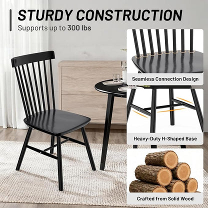AreShark Windsor Dining Chairs, Farmhouse Wooden Dining Room Chairs, Solid Wood Kitchen Chairs with Spindle Back Set of 6, Black