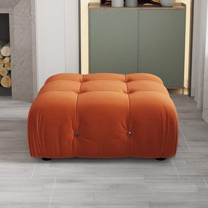 Modern Velvet Sectional Sofa, L Shape Minimalist Modular 4-Seater Sofa for Living Room Office Apartment (Ottoman/Orange)