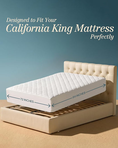 Quilted Fitted Mattress Pad, California King Mattress Protector Topper with Deep Pocket Stretches up to 16 Inches, Machine Washable Mattress Cover by Utopia Bedding (White)