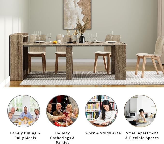 Extendable Dining Table for 10, 95” Transformer Dining Room Table, Folding Console to Dining Table, Modern Space Saving Furniture Gray