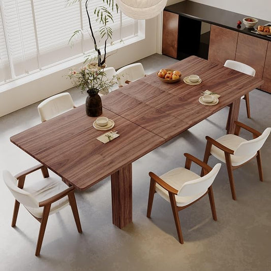 JassmiPkwy 55-86 Inch Expandable Dining Table for 8 People, Large Rectangular Wooden Indoor Dinner Tables, Kitchen Dining Table for Home,Brown