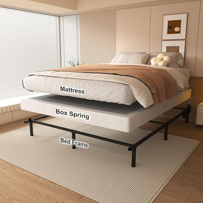 NHODIR 4 Inch Full Size Box Spring Bed Base, Heavy Duty Metal Box Spring Full Mattress Foundation with Fabric Cover, Noise-Free, Non Slip, Easy Assembly