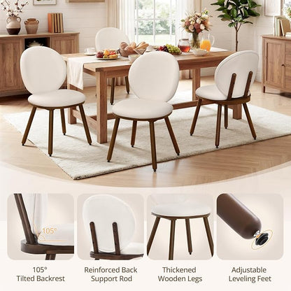 LUE BONA Dining Chairs Set of 2, Kitchen Chairs with Solid Wood Legs and Ergonomic Curved Seat,Upholstered Fabric Chairs with Dual-Spine Backrest, Easy Assembly for Kitchen Dining Room, White