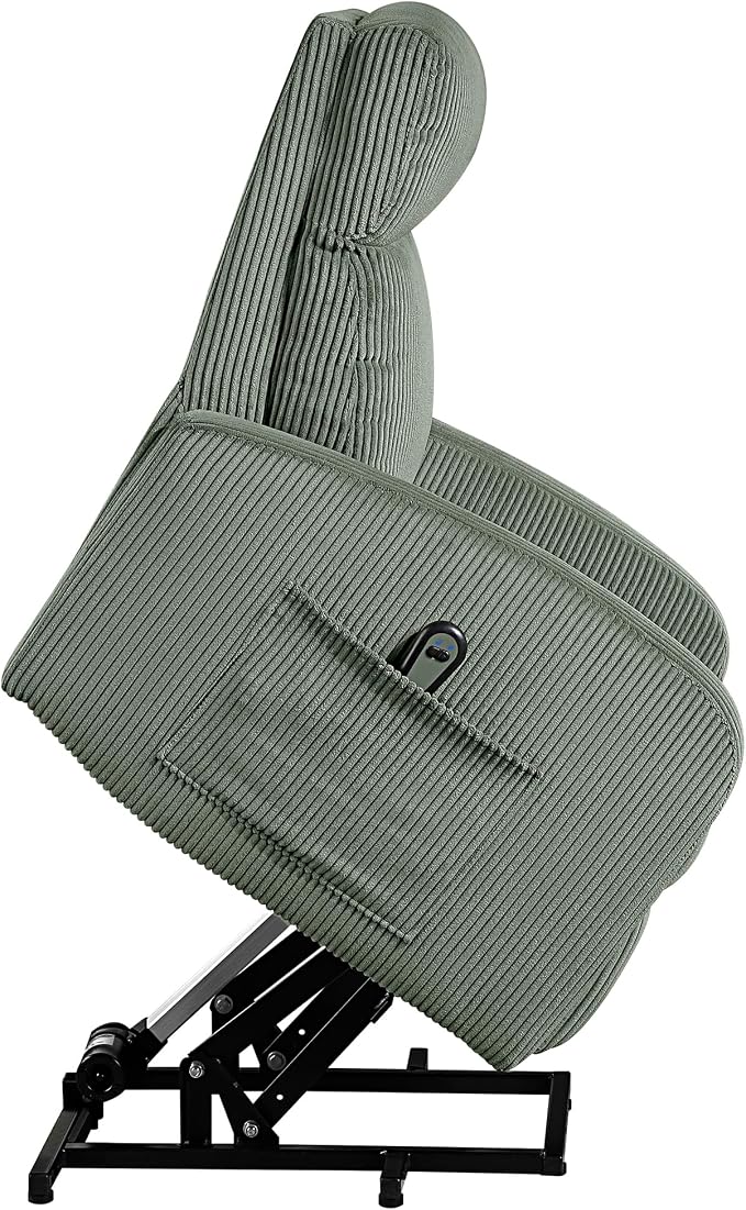 Lexicon Power Lift Recliner Chair for Elderly with Remote Control, Gentle Lift Motion, Side Pocket Armrest, Corduroy Upholstered Electric Recliner for Living Room/Bedroom, Easy Assembly, Green