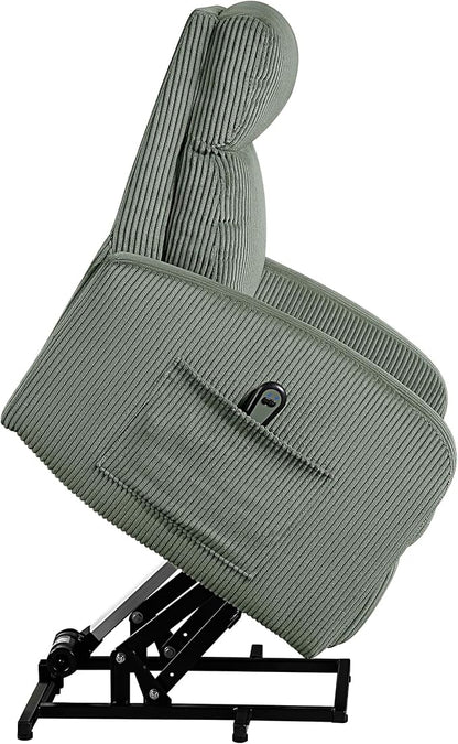 Lexicon Power Lift Recliner Chair for Elderly with Remote Control, Gentle Lift Motion, Side Pocket Armrest, Corduroy Upholstered Electric Recliner for Living Room/Bedroom, Easy Assembly, Green