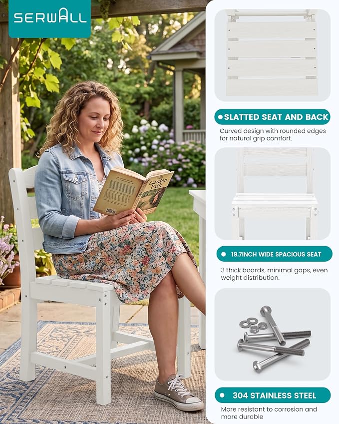 SERWALL HDPE Outdoor Dining Table and Chairs Set for 4 | with Armless Chair Seat