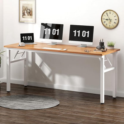 Need Folding Computer Desk, Large 62 inches Folding Table for Home Office, No Install Needed Foldable Writing Table Long Desk, Space-Saving, Teak White