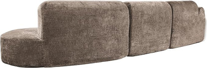 Merax 3-Piece 140" Curved Sectional Sofa Set, 4 Seat L-Shaped Modular Modern Cloud Couch with Chaise Lounge, 3 Pillows, Fully Assembled High-Density Compressed Sponge for Living Room, Brown