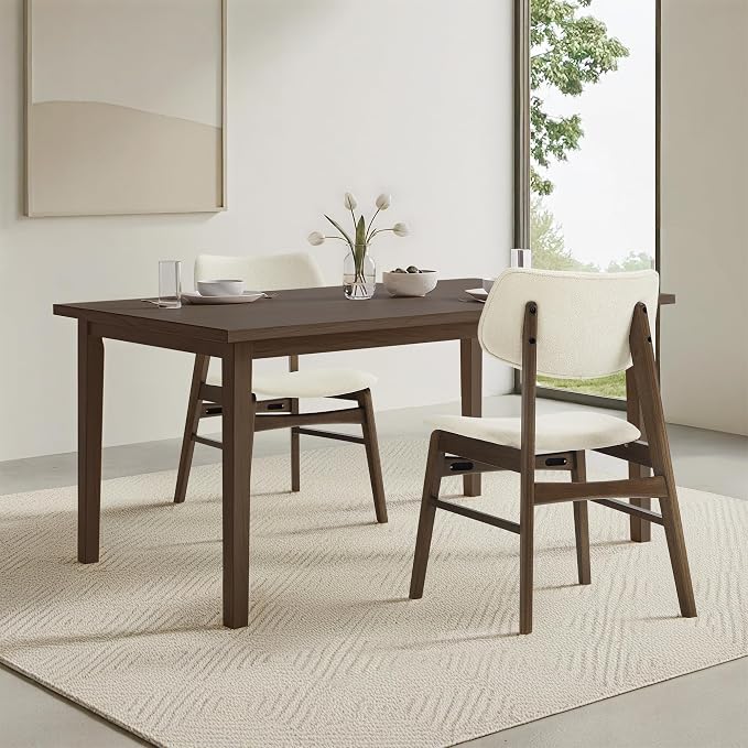 KISLOT Wooden Dining Chairs Set of 2, Upholstered Modern Dining Room Chairs, Solid Oak Wood Kitchen Chairs with Soft Cushion Backrest for Farmhouse, Restaurant, Café (Cream Fabric & Walnut Color)