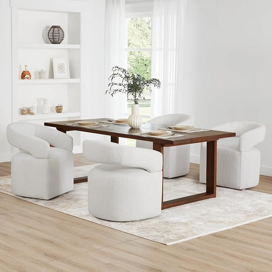 KISLOT Upholstered Dining Chairs with Casters Modern Barrel Side Armchair with Rollers for Diningroom Bedroom Livingroom Reading Room,Milk,1PCS