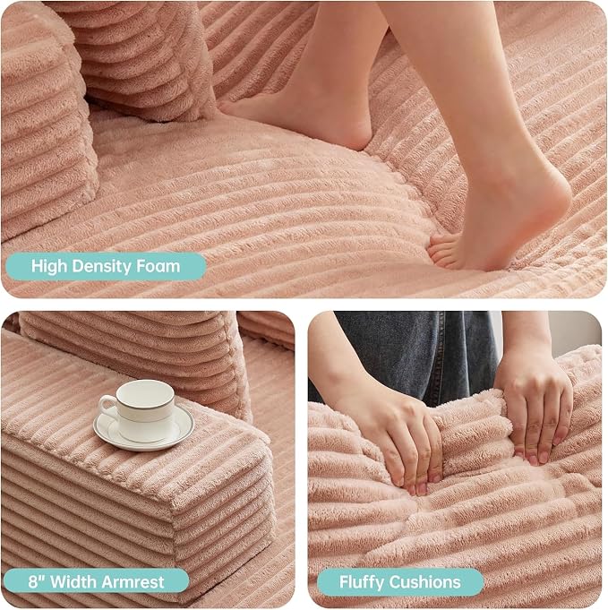 Boneless Chaise Lounge Chair, 54" Oversized Cloud Couch Sofa with Deep Seat, Plush Corduroy Reading Chair for Living Room, Bedroom, Reading Nook, Apartment, Gaming Room & Movie Nights, Pink