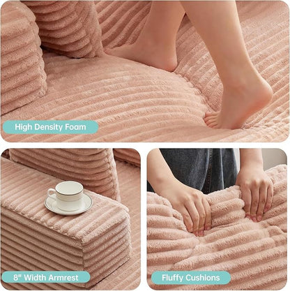 Boneless Chaise Lounge Chair, 54" Oversized Cloud Couch Sofa with Deep Seat, Plush Corduroy Reading Chair for Living Room, Bedroom, Reading Nook, Apartment, Gaming Room & Movie Nights, Pink