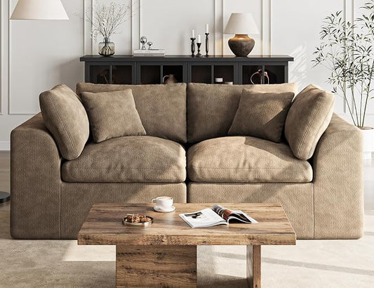 Loveseat Sofa | 72 Inch Modern Boneless Couch for Small Spaces | 2 Seater Small Sofa for Apartment Bedroom Living Room | Brown Love Seat
