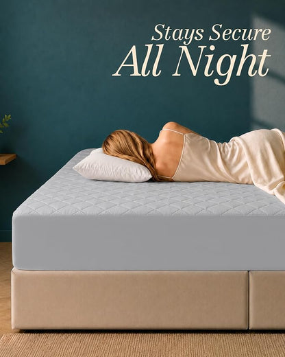 Quilted Fitted Mattress Pad, Queen Mattress Protector Topper with Deep Pocket Stretches up to 16 Inches, Machine Washable Mattress Cover by Utopia Bedding (Light Grey)