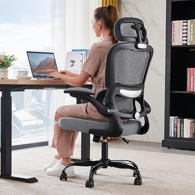 TRALT Office Chair Ergonomic Desk Chair, 330 LBS Home Mesh Office Desk Chairs with Wheels, Comfortable Gaming Chairs (1, Black Grey)