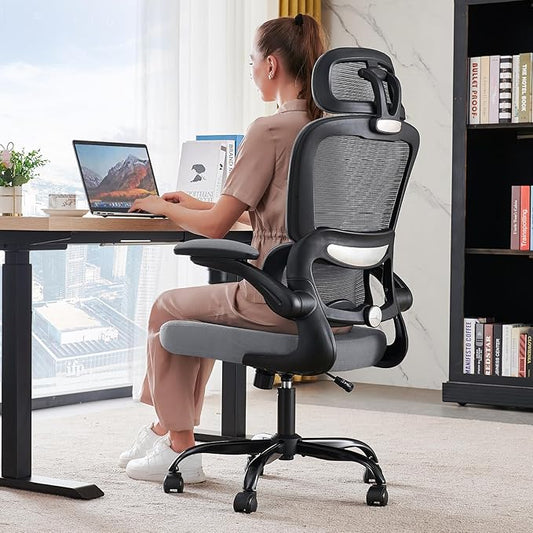 TRALT Office Chair Ergonomic Desk Chair, 330 LBS Home Mesh Office Desk Chairs with Wheels, Comfortable Gaming Chairs (1, Black Grey)
