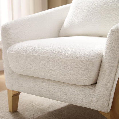VANOMi Accent Chairs for Living Room, Sherpa Armchair with Cushion, Comfy Chair for Bedroom, Reading, Corner, Apartment, White