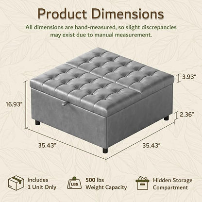 Grey Leather 36 Inch Extra Large Lift Top Living Room Storage Ottoman | LINLUX Tufted Upholstered Shoe Storage Entry Bench, Bed Benches For Foot Rest, Lift Footrest For Dorm Bedroom Office