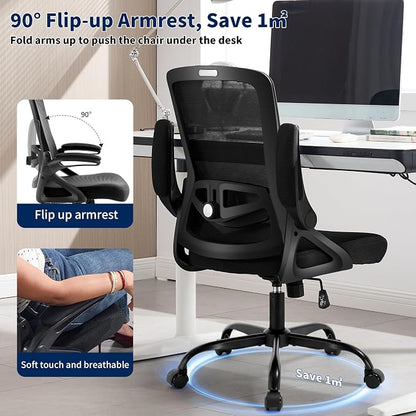 Ergonomic Office Chair, Desk Chair with Adjustable Lumbar Support, Breathable Mesh Comfy Computer Chairs with Flip-up Armrests Executive Task Chair for Adults Home Office (6Pcs)
