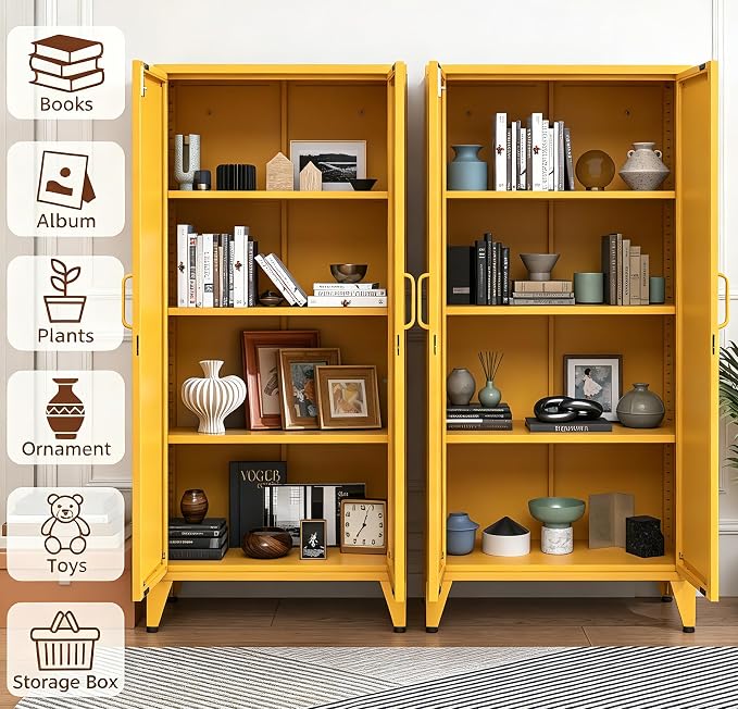 X-Shaped Door Kitchen Pantry Cabinets with Lockable and Adjustable partitions Metal Storage Cabinet 61" H Metal Pantry Cabinetfor Cupboard/Dining Room/Bathroom/Living Room/Office/Laundry Room