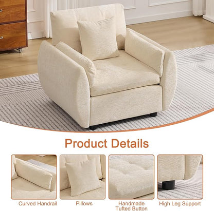 30" Single Modular Cloud Sofa Accent Chair, Deep Seat Tufted Chenille Armchair, Sectional Sofa for Living Room, Beige